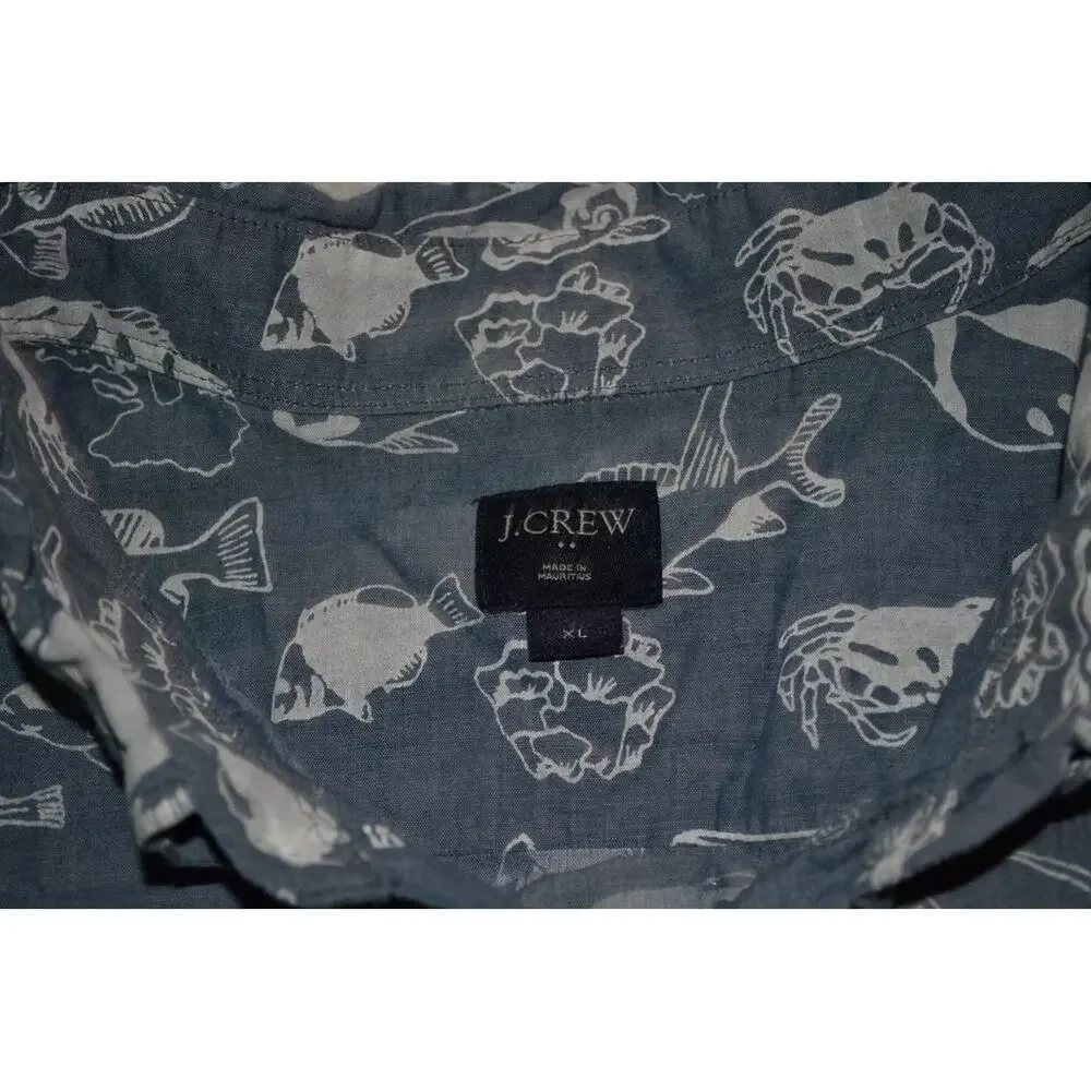 38344 J.Crew Dress Shirt Front Pocket Blue Fish Designs Cotton Size XL Mens - Picture 6 of 6